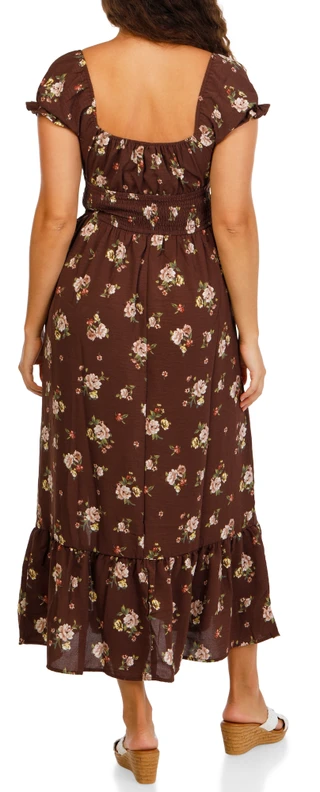 Thumbnail 4: INSPIRED HEARTS Juniors Smock Waist Puffy Sleeve Tiered Hem Maxi Dress 