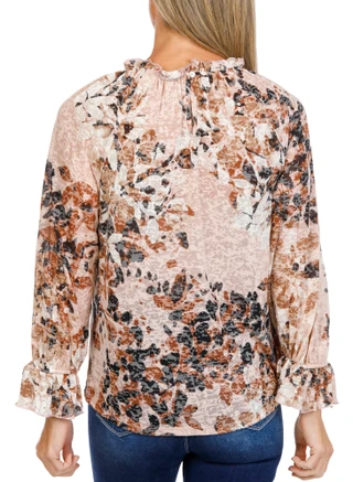 Thumbnail 2: Kate Park Women's Bell Sleeve Ruffle Print Top 