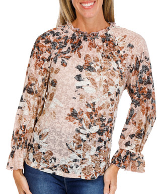 Thumbnail 1: Kate Park Women's Bell Sleeve Ruffle Print Top 