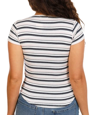 Thumbnail 2: Vintage threadz Juniors Stretch Snap Down Striped Henley Tee 