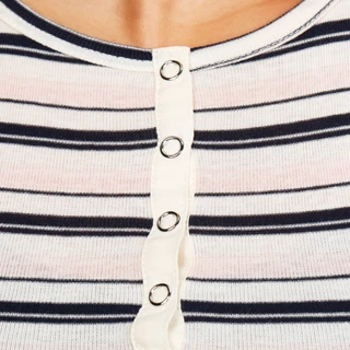 Thumbnail 3: Vintage threadz Juniors Stretch Snap Down Striped Henley Tee 