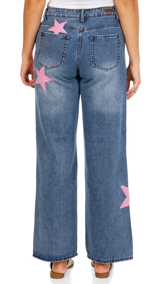 Thumbnail 2: Heart & Lovely Juniors 5 Pocket Star Patch Wide Leg Jeans 