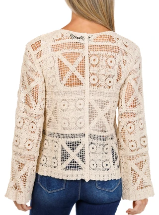 Thumbnail 2: LIV LOS ANGELES Women's Crochet Button Down Cardigan 