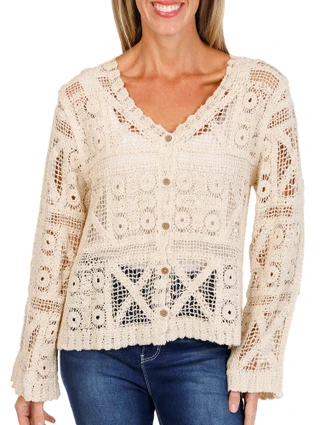 Thumbnail 1: LIV LOS ANGELES Women's Crochet Button Down Cardigan 
