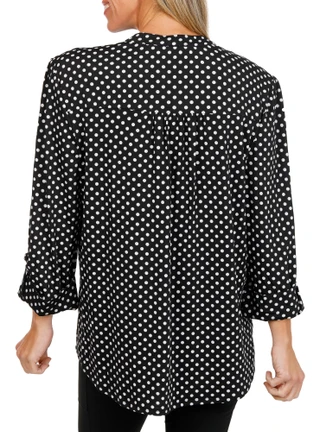 Thumbnail 2: Ava & Grace Women's Roll Tab Sleeve 4 Button Polka Dot Top 