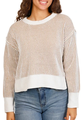 Thumbnail 1: No Comment Juniors Plaited Stitch Crew Neck Pullover Sweater 