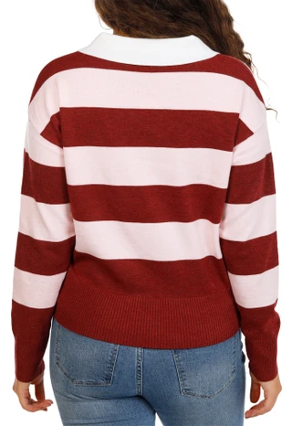 Thumbnail 3: Derek Heart Juniors Stripe Knit Polo Top  