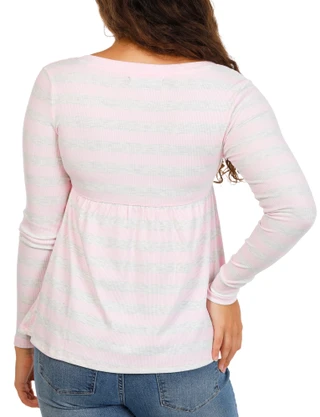 Thumbnail 2: Madden Girl Juniors Long Sleeve Striped Henley Baby Doll Top 