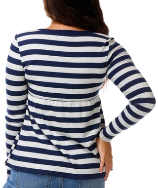Thumbnail 2: Madden Girl Juniors Long Sleeve Striped Henley Baby Doll Top 