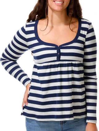 Thumbnail 1: Madden Girl Juniors Long Sleeve Striped Henley Baby Doll Top 