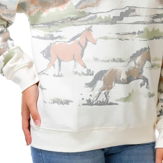 Thumbnail 2: Goodie Two Sleeves  Juniors Mountains & Horses All Over Print Sweatshirt 