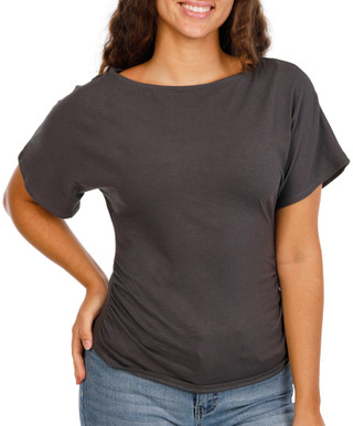 Thumbnail 1: Madden Girl Juniors Ruched Side Short Sleeve Boat Neck Dolman Top 