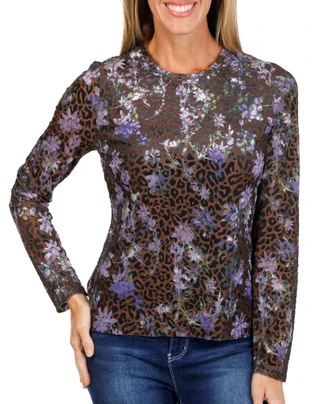 Thumbnail 1: RACHEL ROY Women's Long Sleeve Animal Print & Floral Top 