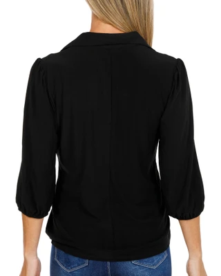 Thumbnail 2: Ava & Grace Women's 3/4 Sleeve Collared Faux Button Top 