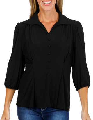 Thumbnail 1: Ava & Grace Women's 3/4 Sleeve Collared Faux Button Top 