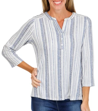 Thumbnail 1: Joie De Vivre Women's Rib Knit 3 Button V-neck Top  