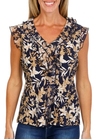 Thumbnail 1: Tommy Hilfiger Women's Ruffle Front Cap Sleeve Floral Top 