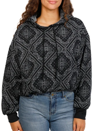 Thumbnail 3: Pie In The Sky Juniors Bandana Print Elastic Waist Kangaroo Pocket Hoodie 