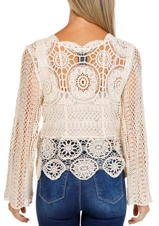 Thumbnail 2: LIV LOS ANGELES Women's Long Sleeve Crochet Top 