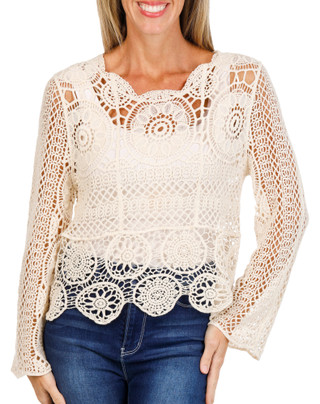Thumbnail 1: LIV LOS ANGELES Women's Long Sleeve Crochet Top 