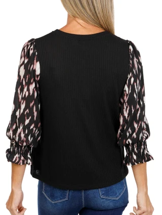 Thumbnail 2: Zac & Rachel Women's Ribbed Scoop Neck Puffy Sleeve Top 