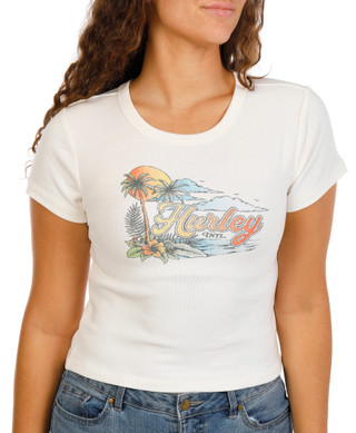 Thumbnail 1: Hurley Juniors Short Sleeve Easy Palm Print Crop Top 