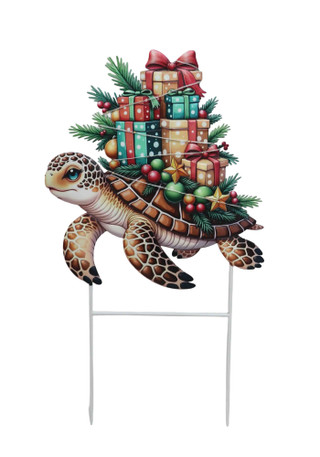 Thumbnail 1: Magical Season 28" LED Metal Turtle with Presents Yard Stake 