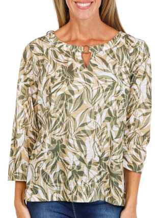 Thumbnail 1: Hearts of Palm Women's 3/4 Sleeve Ring Neck Top 