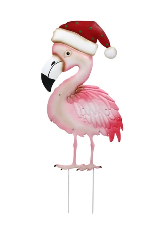 Thumbnail 1: Magical Season 27" LED Flamingo with Santa Hat Yard Stake 
