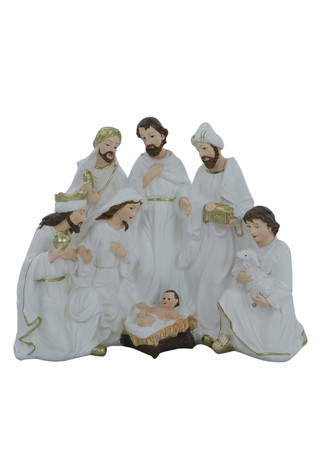 Thumbnail 1: Magical Season 9" White Resin Nativity Scene 