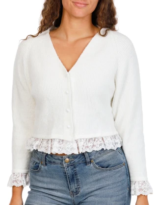 Thumbnail 1: Forever 21 Juniors Button Down Cardigan w/ Lace Hem 