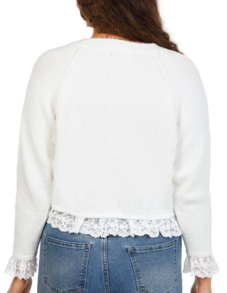 Thumbnail 3: Forever 21 Juniors Button Down Cardigan w/ Lace Hem 