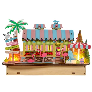 Thumbnail 1: Magical Season 7" Laser Cut Beach House - Pink & Blue Stripe 