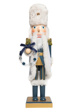 Thumbnail 1: Magical Season 14" Dark Blue Nutcracker with Gray Fur Trim 