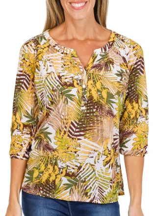 Thumbnail 1: Coral Bay Petite 3/4 Sleeve Split Neck Top 