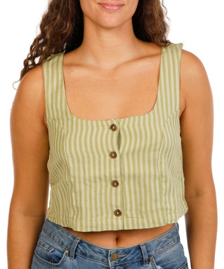 Thumbnail 1: BILLABONG Juniors Sleeveless Stripe Crop Top with Button Front Detail 