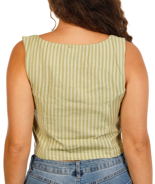 Thumbnail 2: BILLABONG Juniors Sleeveless Stripe Crop Top with Button Front Detail 