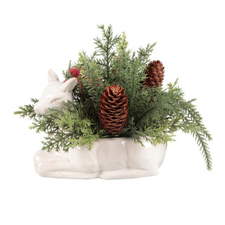 Thumbnail 1: FLORA BUNDA 8" Christmas Mixed Arrangement in Ceramic Deer Planter 