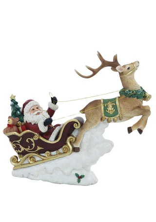 Thumbnail 1: Magical Season 13" Santa Sleigh with Deer Decoration 