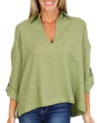 Thumbnail 1: MAX STUDIO Women's Long Sleeve Split Neck Top 