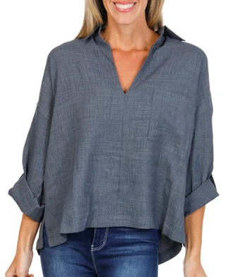 Thumbnail 1: MAX STUDIO Women's Long Sleeve Split Neck Top 