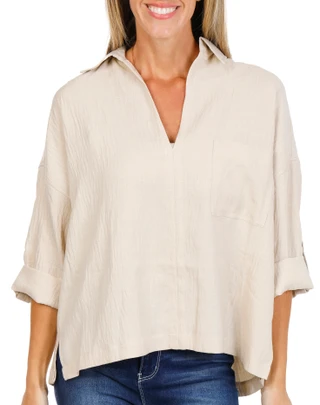 Thumbnail 1: MAX STUDIO Women's Long Sleeve Split Neck Top 