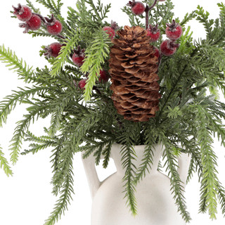 Thumbnail 2: FLORA BUNDA 14.5" Christmas Mixed Arrangement with Pinecones in White Vase 