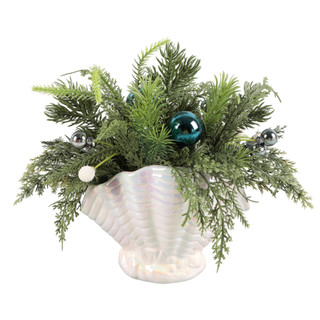 Thumbnail 1: FLORA BUNDA 9.75" Evergreen Christmas Arrangement with Baubles 