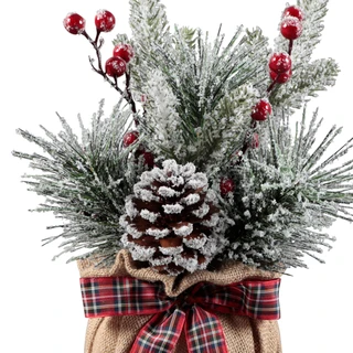 Thumbnail 2: FLORA BUNDA 12.5" Frosted Christmas Arrangement in Burlap Gift Bag 