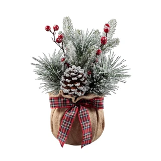 Thumbnail 1: FLORA BUNDA 12.5" Frosted Christmas Arrangement in Burlap Gift Bag 
