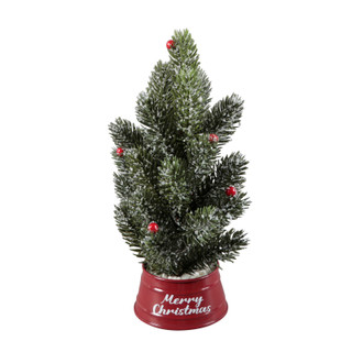 Thumbnail 2: FLORA BUNDA 10.5" LED Frosted Christmas Tree with Red Berries 
