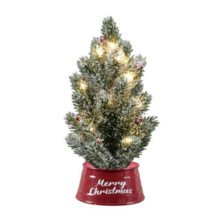 Thumbnail 1: FLORA BUNDA 10.5" LED Frosted Christmas Tree with Red Berries 