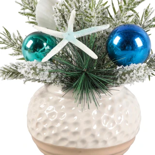 Thumbnail 2: FLORA BUNDA 9.5" Frosted Pine with Teal Ornaments & Aqua Starfish 