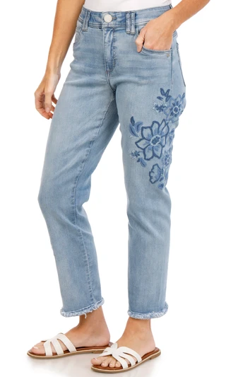 Thumbnail 1: Demo Women's Embroidered Slim Straight Jeans 